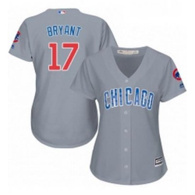 Womens Majestic Chicago Cubs 17 Kris Bryant Replica Grey Road MLB Jersey