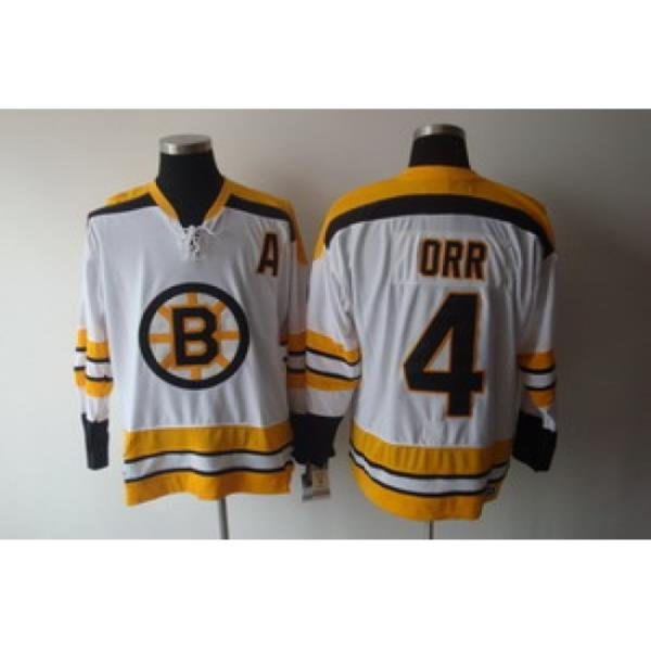 Boston Bruins 4 Bobby Orr white Jerseys with A patch