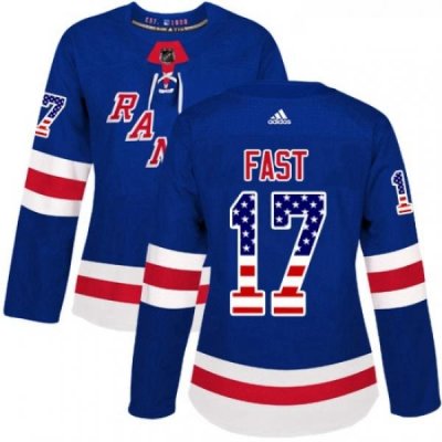 Womens Adidas New York Rangers 17 Jesper Fast Authentic Royal Blue USA Flag Fashion NHL Jersey