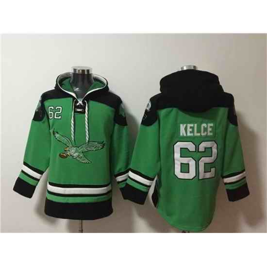 Men Philadelphia Eagles 62 Jason Kelce Green Ageless Must Have Lace Up Pullover Hoodies