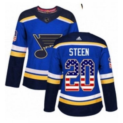 Womens Adidas St Louis Blues 20 Alexander Steen Authentic Blue USA Flag Fashion NHL Jersey