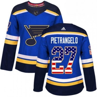 Womens Adidas St Louis Blues 27 Alex Pietrangelo Authentic Blue USA Flag Fashion NHL Jersey