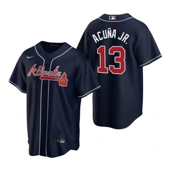 Mens Nike Atlanta Braves 13 Ronald Acuna Jr Navy Alternate Stitched Baseball Jersey