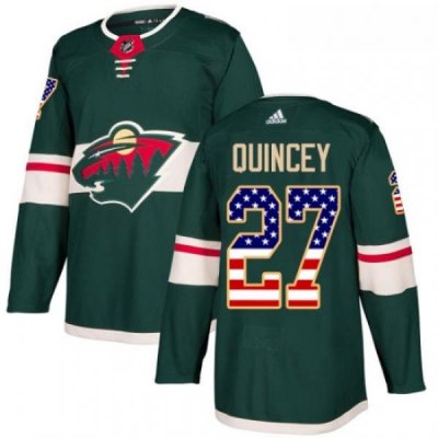 Youth Adidas Minnesota Wild 27 Kyle Quincey Authentic Green USA Flag Fashion NHL Jersey