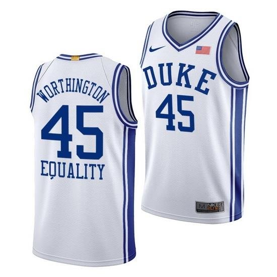 Duke Blue Devils Keenan Worthington White Equality Men Jersey