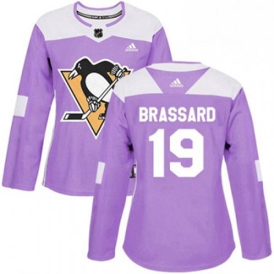 Womens Adidas Pittsburgh Penguins 19 Derick Brassard Authentic Purple Fights Cancer Practice NHL Jersey