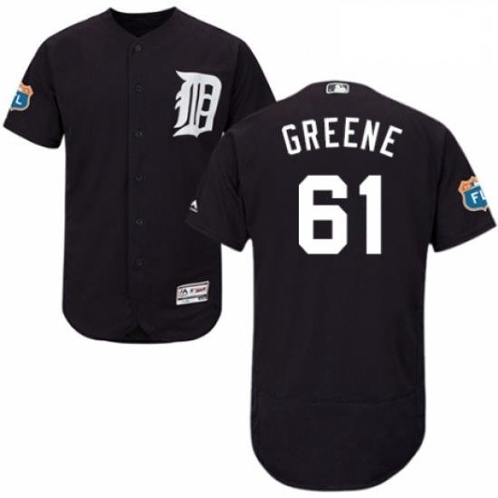 Mens Majestic Detroit Tigers 61 Shane Greene Navy Blue Alternate Flex Base Authentic Collection MLB Jersey