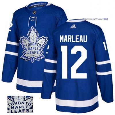 Mens Adidas Toronto Maple Leafs 12 Patrick Marleau Authentic Royal Blue Fashion Gold NHL Jersey