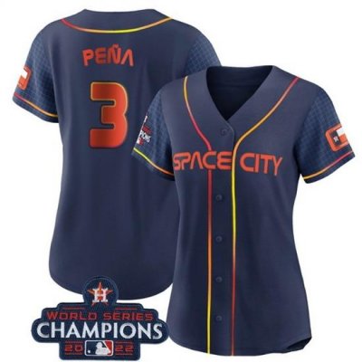 Women Houston Astros 3 Jeremy Pena Navy 2022 World Series Champions City Connect Stitched Baseball Jersey