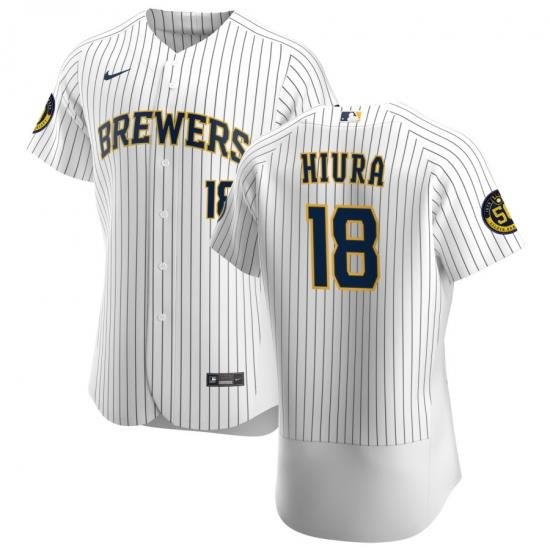 Men MilWaukee BreWers 18 Keston Hiura Men Nike White Home 2020 Flex Base Player MLB Jersey