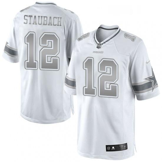 Mens Nike Dallas Cowboys 12 Roger Staubach Limited White Platinum NFL Jersey