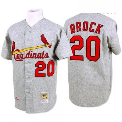 Mens Mitchell and Ness St Louis Cardinals 20 Lou Brock Authentic Grey Throwback MLB Jersey