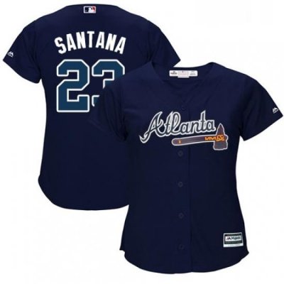 Womens Majestic Atlanta Braves 23 Danny Santana Replica Blue Alternate Road Cool Base MLB Jersey