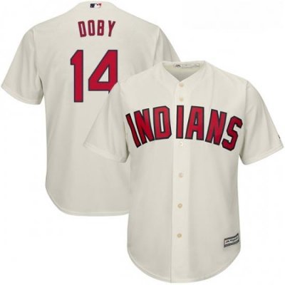 Youth Majestic Cleveland Indians 14 Larry Doby Authentic Cream Alternate 2 Cool Base MLB Jersey