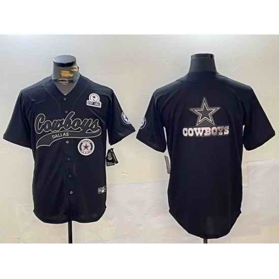 Men Dallas Cowboys Team Big Logo Black With Patch Cool Base Stitched Baseball Jersey 17