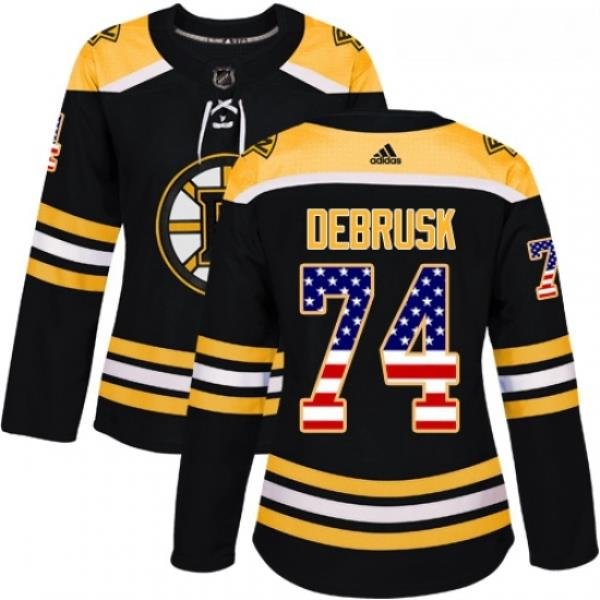 Womens Adidas Boston Bruins 74 Jake DeBrusk Authentic Black USA Flag Fashion NHL Jersey