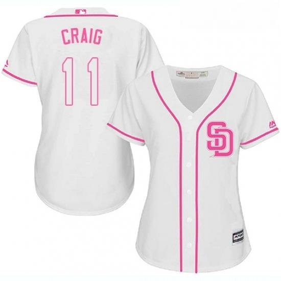 Womens Majestic San Diego Padres 11 Allen Craig Authentic White Fashion Cool Base MLB Jersey