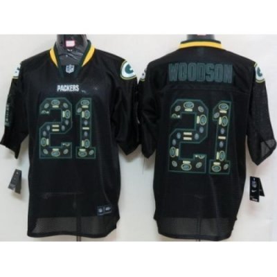 Nike Green Bay Packers 21 Charles Woodson Black Elite Lights Out Number With Team Logo NFL Jersey