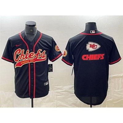 Men Kansas City Chiefs Black Team Big Logo With Patch Cool Base Stitched Baseball Jersey