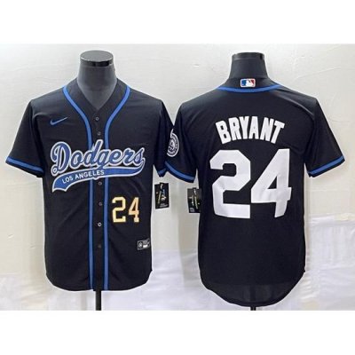 Men's Los Angeles Dodgers #24 Kobe Bryant Number Black With Patch Cool Base Stitched Baseball Jersey