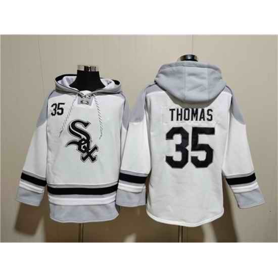 Men Chicago White Sox 35 Frank Thomas White Ageless Must Have Lace Up Pullover Hoodie