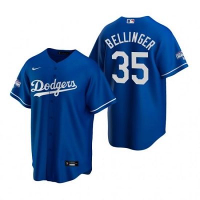 Men Los Angeles Dodgers 35 Cody Bellinger Royal 2020 World Series Champions Replica Jersey