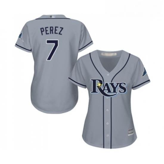 Womens Tampa Bay Rays 7 Michael Perez Replica Grey Road Cool Base Baseball Jersey