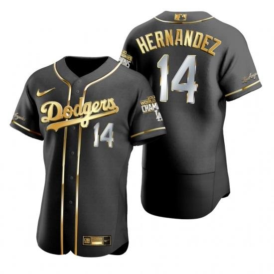 Men Los Angeles Dodgers 14 Enrique Hernandez Black 2020 World Series Champions Gold Edition Jersey