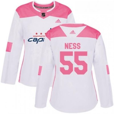 Womens Adidas Washington Capitals 55 Aaron Ness Authentic WhitePink Fashion NHL Jersey