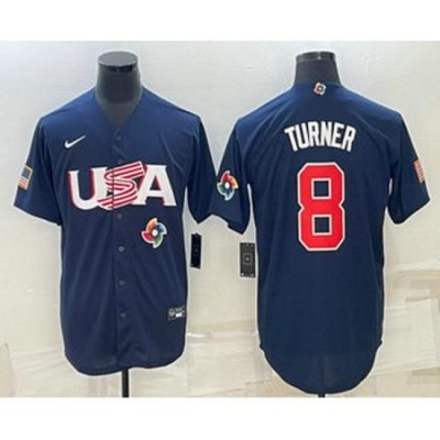 Men's USA Baseball #8 Trea Turner 2023 Navy World Baseball Classic Stitched Jersey