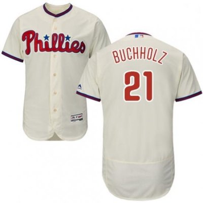 Mens Majestic Philadelphia Phillies 21 Clay Buchholz Cream Flexbase Authentic Collection MLB Jersey