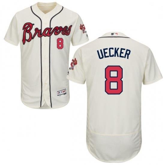 Mens Majestic Atlanta Braves 8 Bob Uecker Cream Alternate Flex Base Authentic Collection MLB Jersey