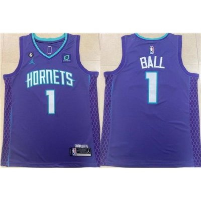 Men Charlotte Hornets 1 LaMelo Ball Purple Stitched Basketball Jersey