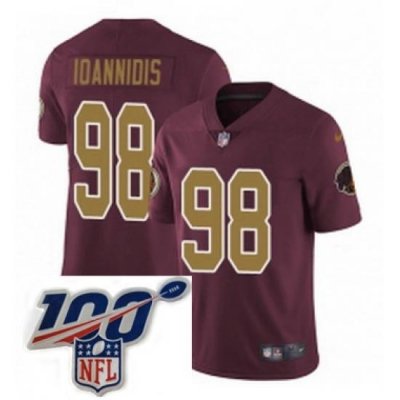 Youth Nike Washington Redskins 98 Matthew Ioannidis Burgundy RedGold Number Alternate 80TH Anniversary Vapor Untouchable Limited Stitched 100th anniversary