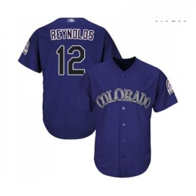 Mens Colorado Rockies 12 Mark Reynolds Replica Purple Alternate 1 Cool Base Baseball Jersey