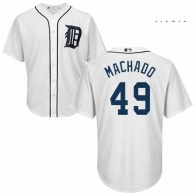 Mens Majestic Detroit Tigers 49 Dixon Machado Replica White Home Cool Base MLB Jersey