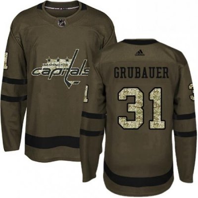 Mens Adidas Washington Capitals 31 Philipp Grubauer Authentic Green Salute to Service NHL Jersey