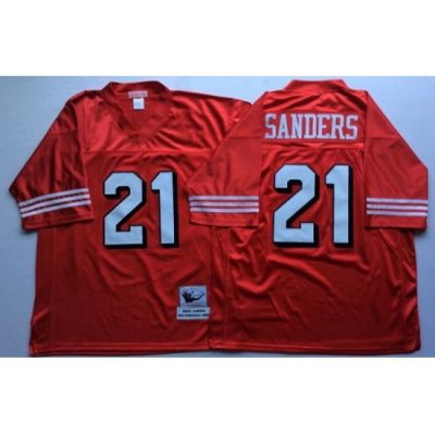 Men San Francisco 49ers 21 Deion Sanders Red Vintage M&N Jersey