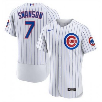 Men Chicago Cubs 7 Dansby Swanson White Stitched Baseball Jersey