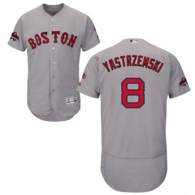 Mens Majestic Boston Red Sox 8 Carl Yastrzemski Grey Road Flex Base Authentic Collection 2018 World Series Jersey