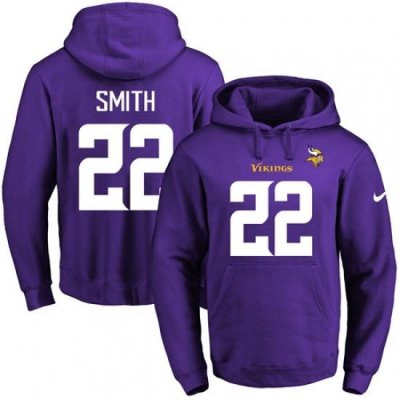 NFL Mens Nike Minnesota Vikings 22 Harrison Smith Purple Name Number Pullover Hoodie