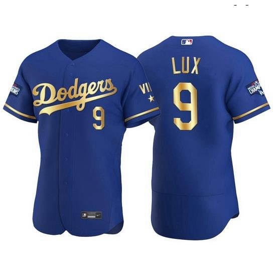 Men Los Angeles Dodgers 9 Gavin Lux Men Nike Authentic 2021 Gold Program World Series Champions MLB Jersey Royal