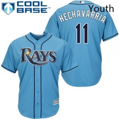 Youth Majestic Tampa Bay Rays 11 Adeiny Hechavarria Authentic Light Blue Alternate 2 Cool Base MLB Jersey