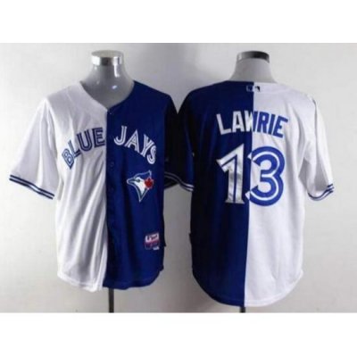 Men Toronto Blue Jays Split Jerseys 13 Brett LaWrie White Blue Jersey