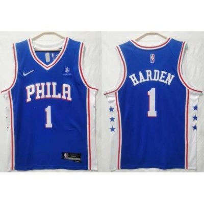 Men Nike Philadelphia 76ers #1 James Harden Blue City edition Stitched jersey