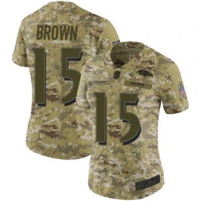 Ravens 15 Marquise Brown Camo Women Stitched Football Limited 2018 Salute to Service Jersey