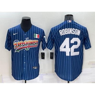 Men Los Angeles Dodgers 42 Jackie Robinson Navy Mexico RainboW Cool Base Stitched Baseball Jersey