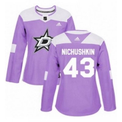 Womens Adidas Dallas Stars 43 Valeri Nichushkin Authentic Purple Fights Cancer Practice NHL Jersey