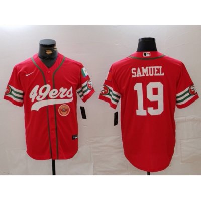 Men San Francisco 49ers 19 Deebo Samuel Red With Patch Cool Base Stitched Baseball Jersey 3