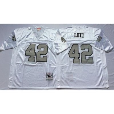 Men Las Vegas Raiders 42 Ronnie Lott White Silver M&N Throwback Jersey